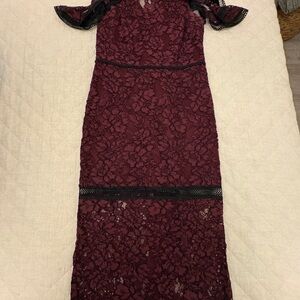 Alexis Burgundy and Black Lace Long Sleeve Dress
